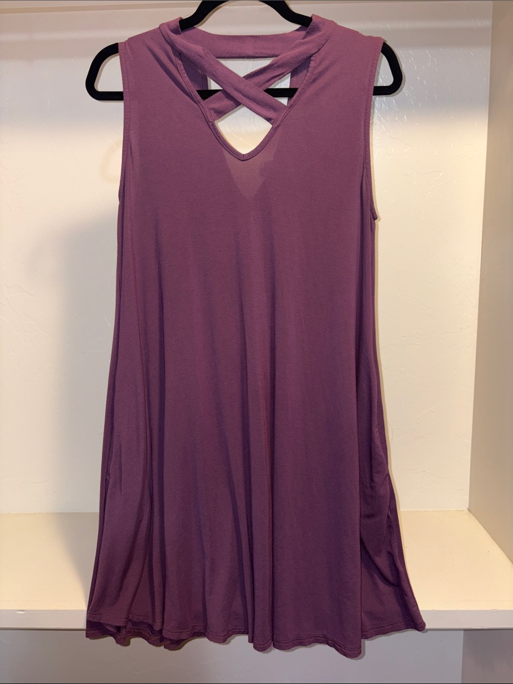 mts Plum Crisscross V-Neck Swing Mini Dress
